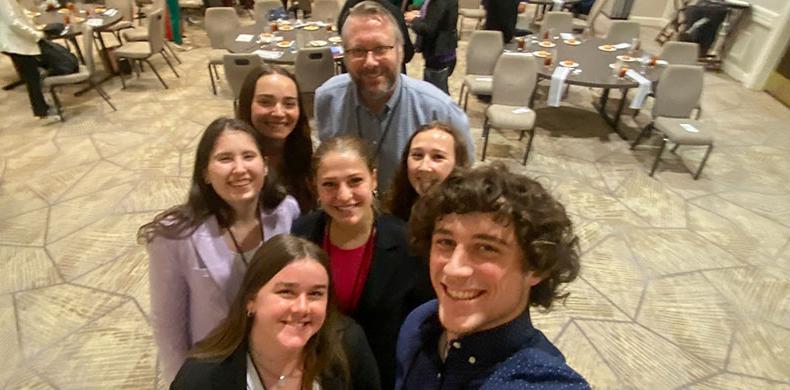 Members of Susquehanna University's chapter of the Association for Women in Sports Media at the organization's national conference in Cha...